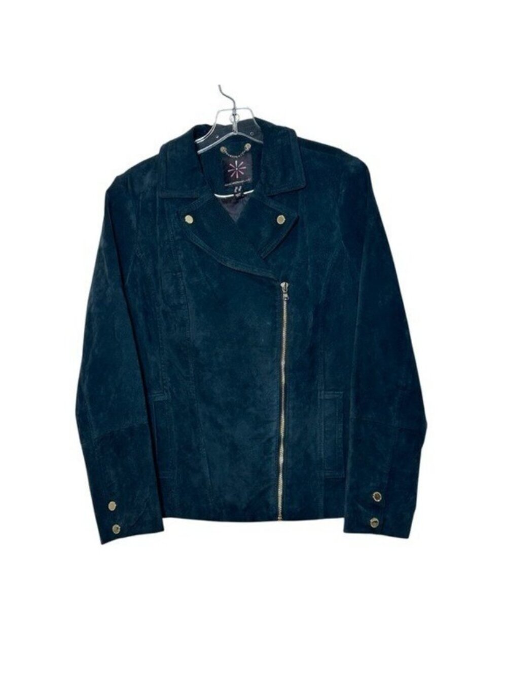 Isaac Mizrahi Live US 12 Green Suede Leather Jacket Motorcycle Moto Pockets